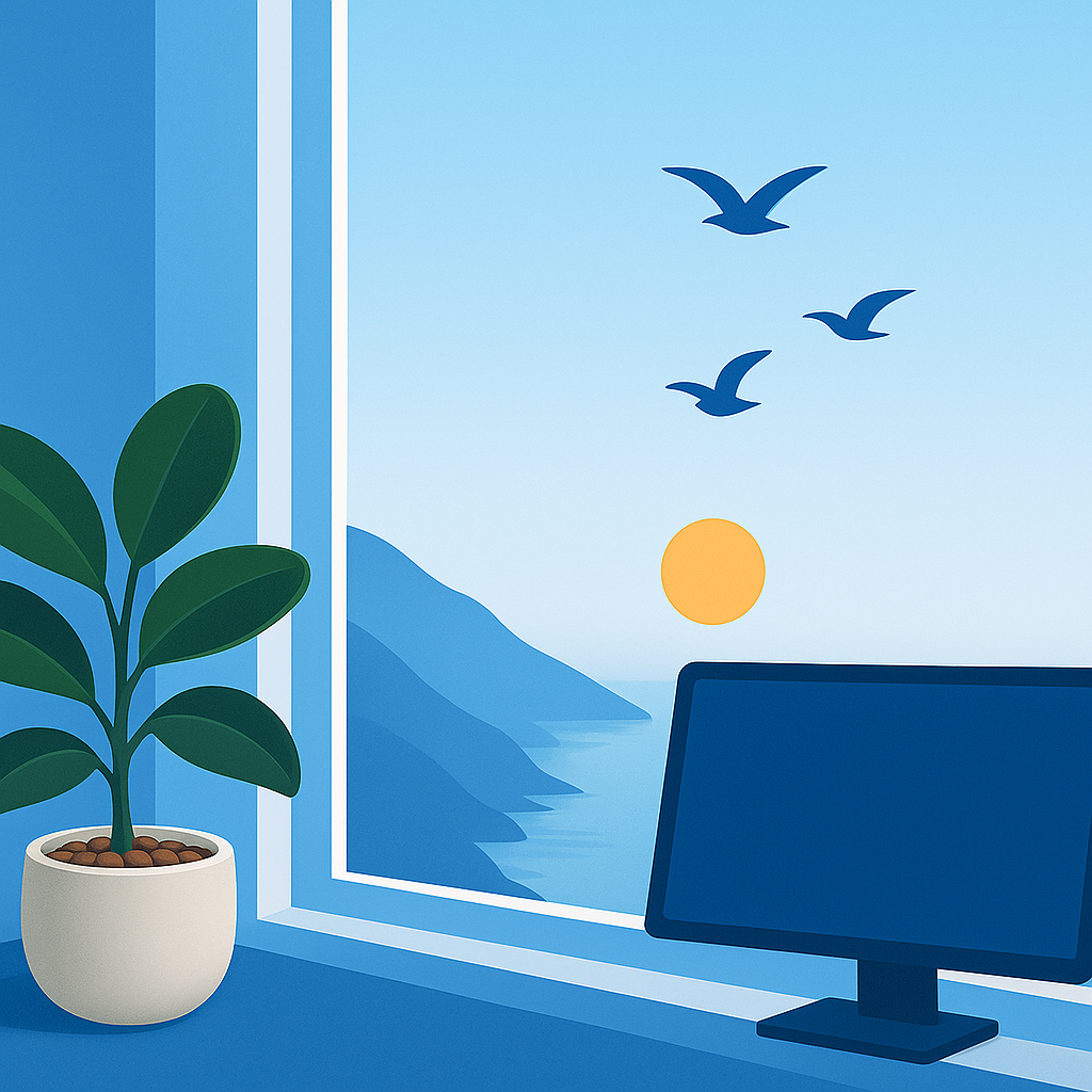 โต๊ะทำงานพร้อมต้นไม้